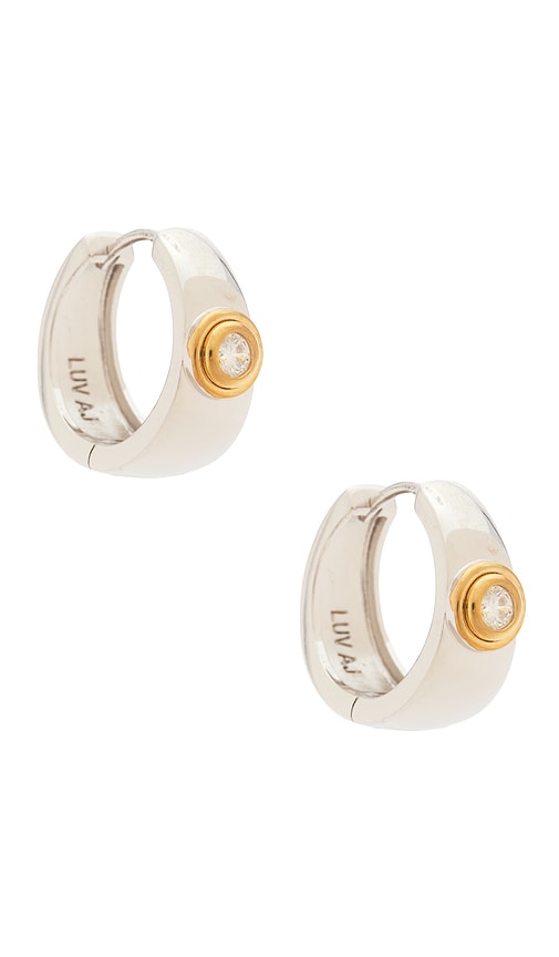 Luv AJ The Luna Bezel Hoops Earring in Metallic Silver 75$