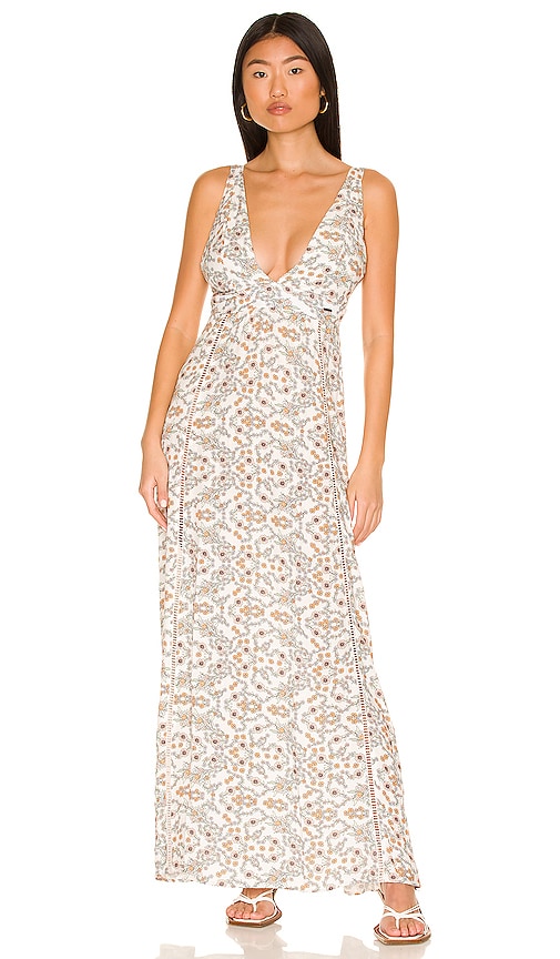 Melina gold and top white lace maxi dress