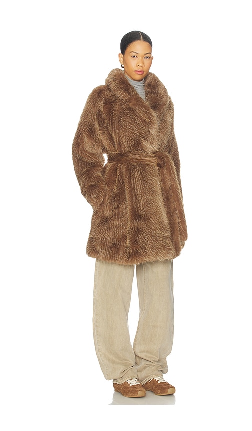 Mackage Kacela Faux-fur Wrap Coat In Brown