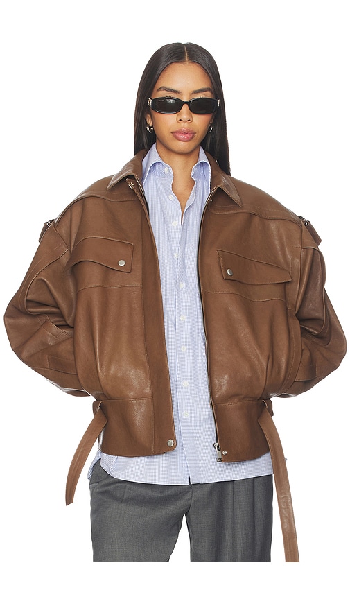 Magda Butrym Belted Leather Bomber Jacket Magda Butrym