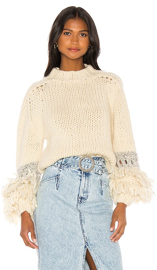 Short Sweater With Fringe Balloon Sleeve