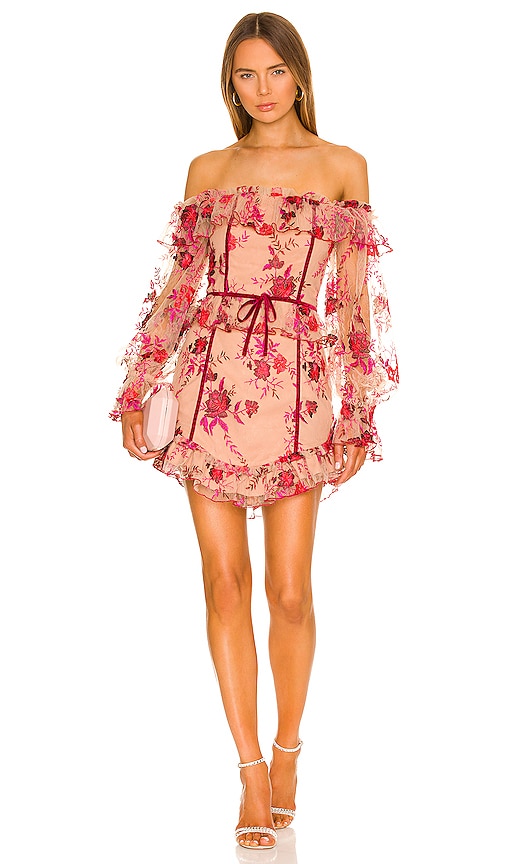 MAJORELLE Fae Mini Dress in Scarlet Vineyard