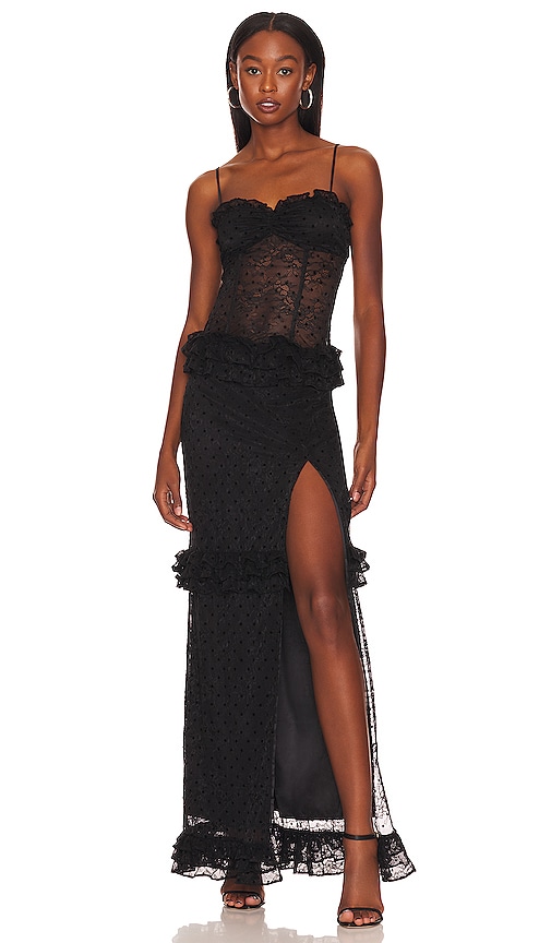 Majorelle Sienna Lace Gown In Black