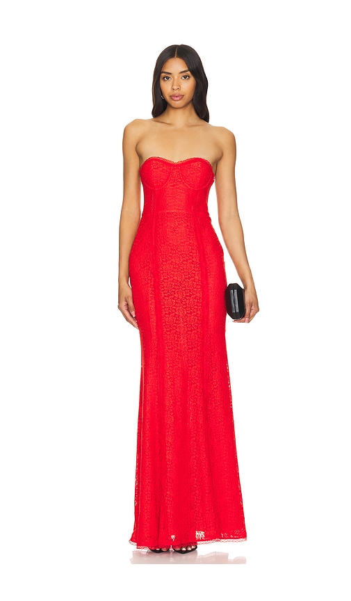 Shop Majorelle Mari Elena Gown In Æ¨±æ¡ƒçº¢