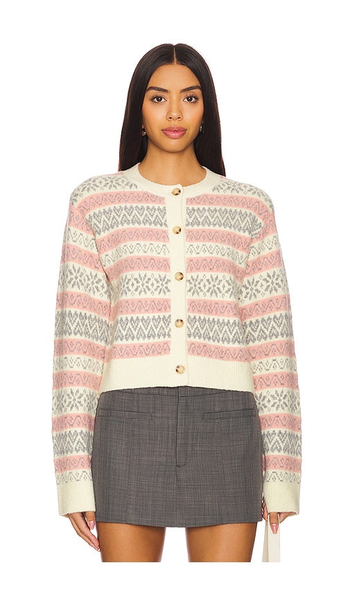 Shop Majorelle Annalee Fairisle Cardigan In Pink & Ivory Multi