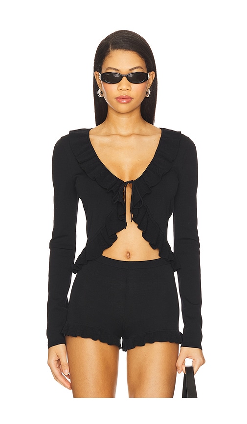 Layilah Ruffle Cardigan in Black. - size XS (also in L, M, S, XL, XXS)