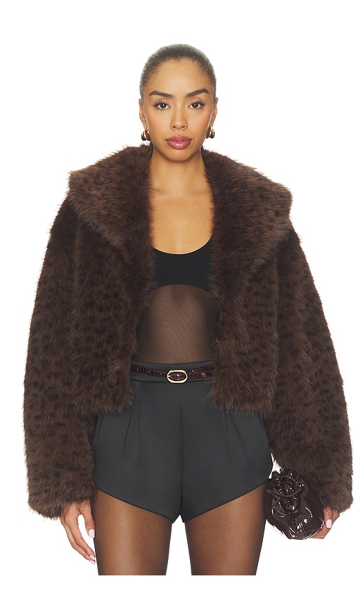 Astrid Faux Fur Jacket by MAJORELLE Collection in Brown Leopard
