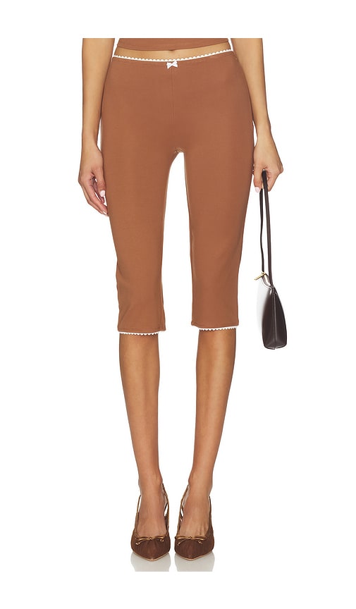 brown fitted dress shirt Fiia Capri Pant Bone