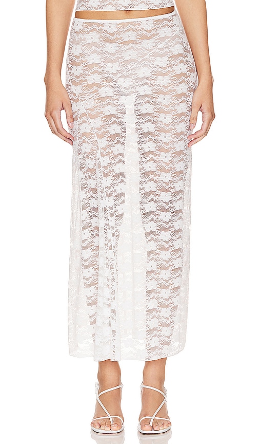 MAJORELLE Alexa Sheer Midi Skirt in White