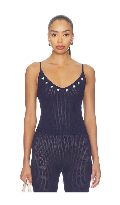 MAJORELLE Lucassia Textured Embroidered Tank in Navy. - size XXS (also in XS, S, M, L, XL)