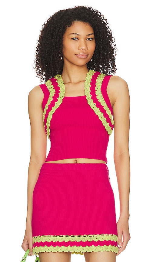 Majorelle Jeneli Crochet Crop Top In Hot Pink & Lime