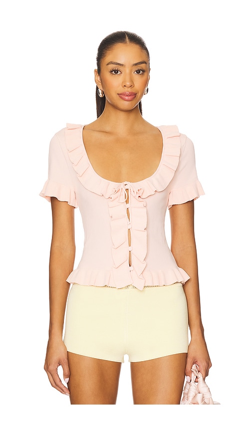 Kaomi Ruffle Knit Top in Pink. - size XS (also in L, M, S, XL, XXS)