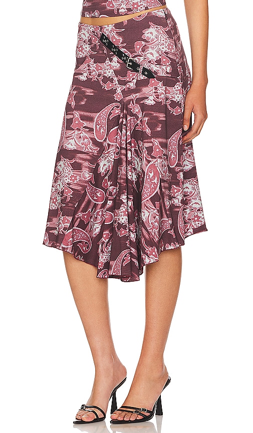 Shop Miaou Mila Skirt In Medan Paisley Burgundy