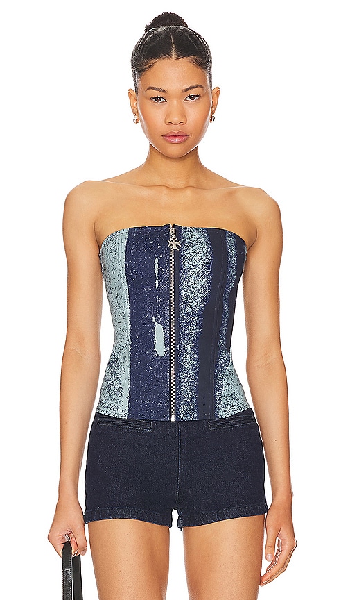 Shop Miaou Riley Corset In Treading Blue