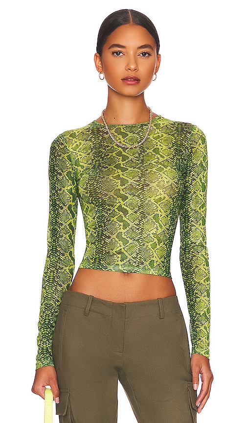 Miaou Long Sleeve Tee in Lime Python