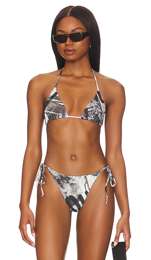Miaou Black Kauai Triangle Bikini Top In White