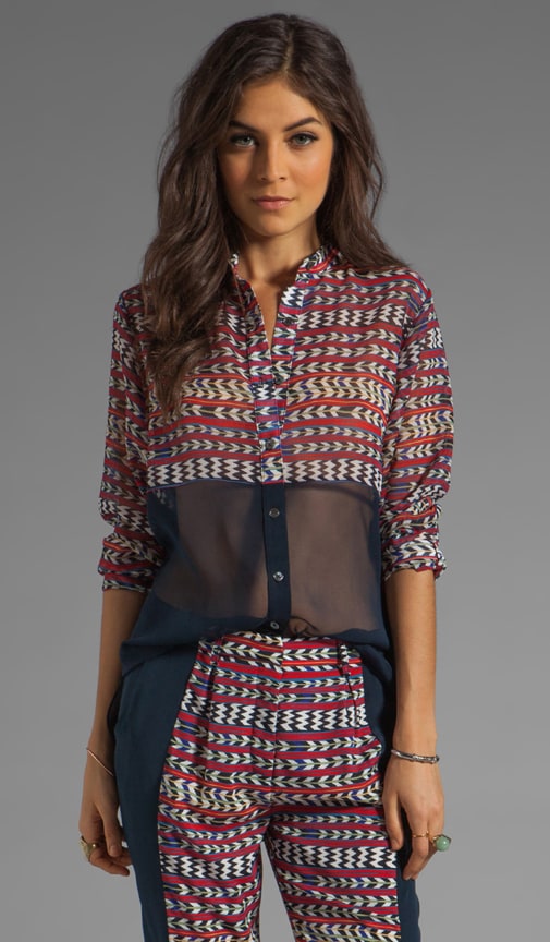 Printed Combo Button Down Blouse
