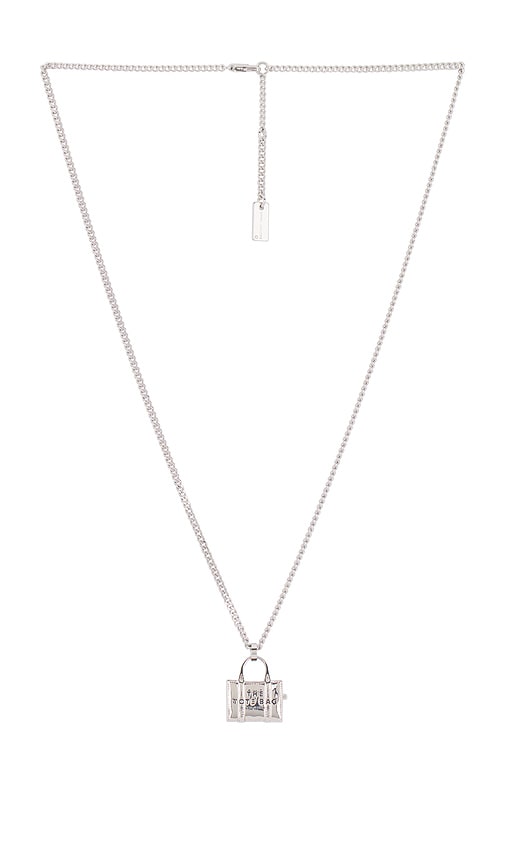 Shop Marc Jacobs The Tote Bag Necklace In Metallic Silver