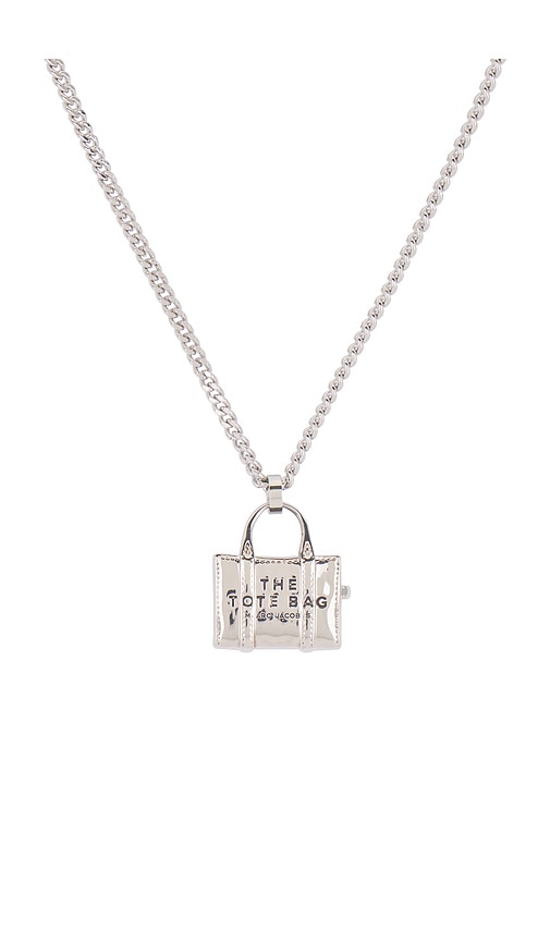 Shop Marc Jacobs The Tote Bag Necklace In Metallic Silver