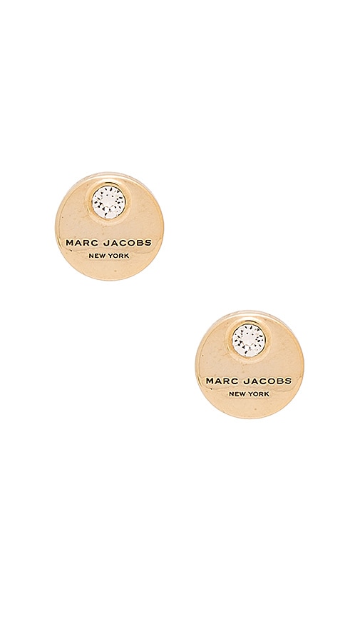 Marc Jacobs Mj Coin Stud Earrings In Crystal Gold Revolve