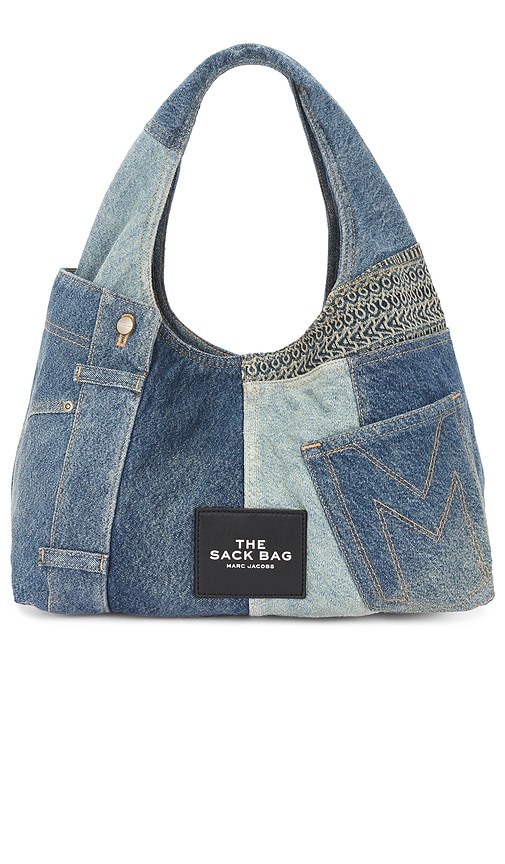 Shop Marc Jacobs The Deconstructed Denim Sack Bag In 混靛蓝色