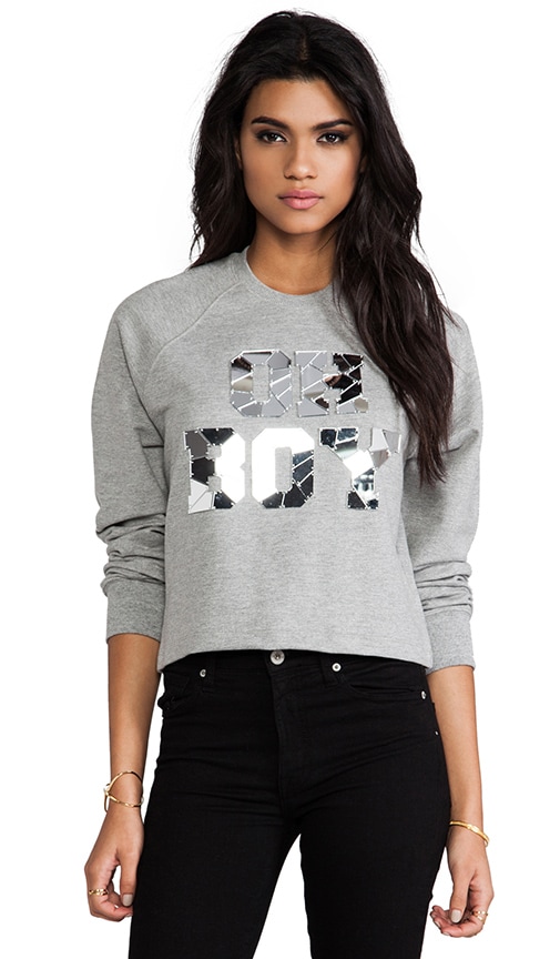 Markus Lupfer Oh Boy Mirror Crop Sweatshirt in Slate | REVOLVE