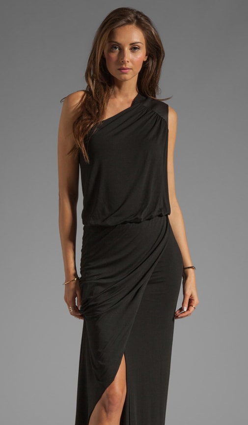 Leather Trim Asymmetric Gown