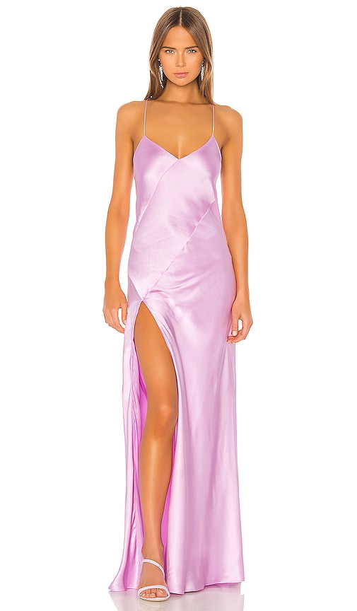 Michelle Mason Bias Gown With Slit in Bubblegum | REVOLVE