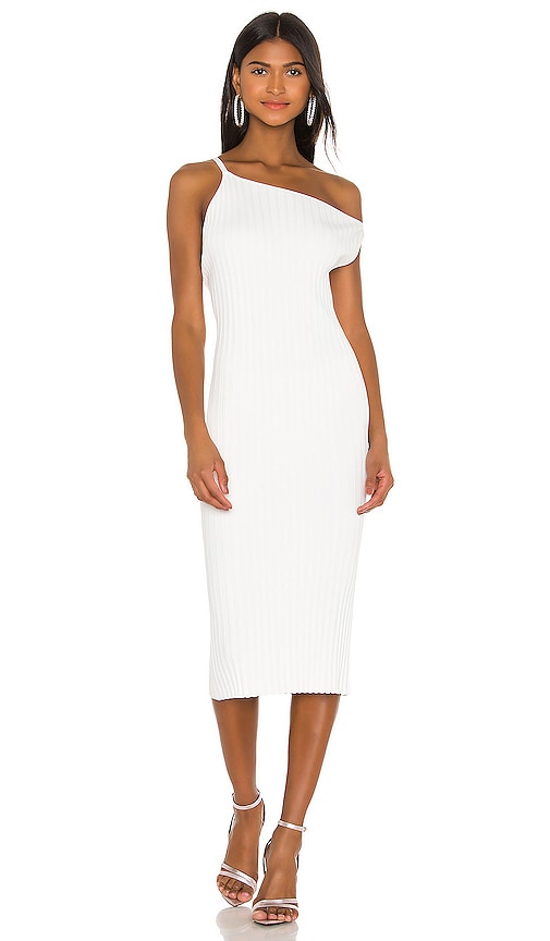 Michelle Mason Asymmetrical Rib Dress in Ivory | REVOLVE