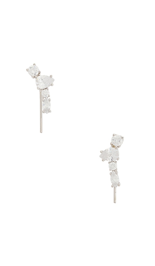 Mazin Jewels Luna Earrings in Metallic Silver.
