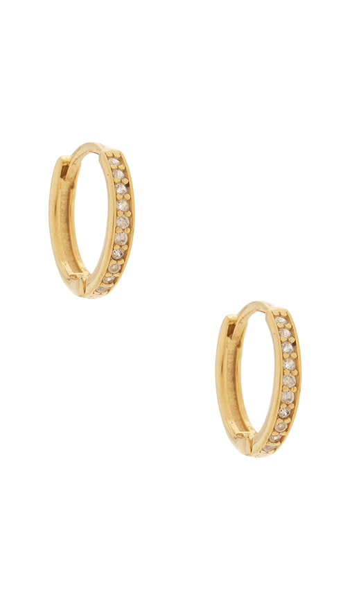 Mazin Jewels Micro Icon Huggies Earrings in Metallic Gold.