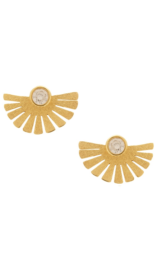 Mazin Jewels Sunray Earrings in Metallic Gold.