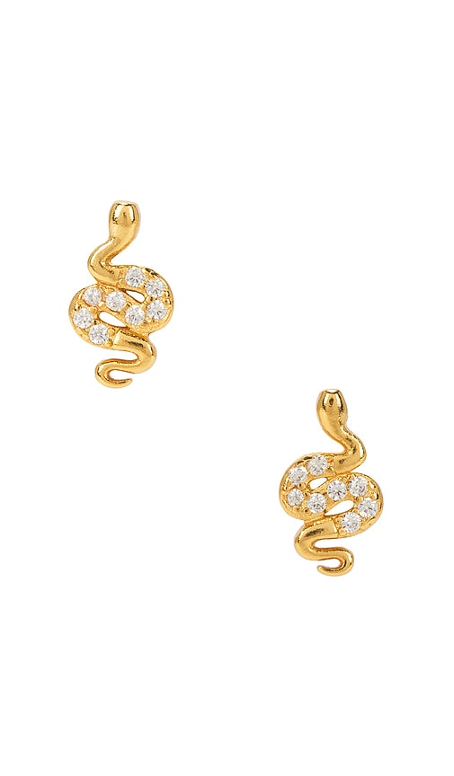 Mini Vermeil Snake Studs in Metallic Gold.