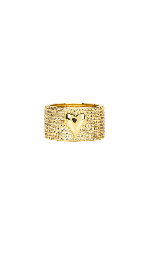 Pave Heart Barrel Ring in Metallic Gold. - size 7 (also in 5, 6, 8)