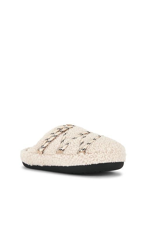 Moon Boot Teddy Texture Slippers Flat Sole Lace In Neutral