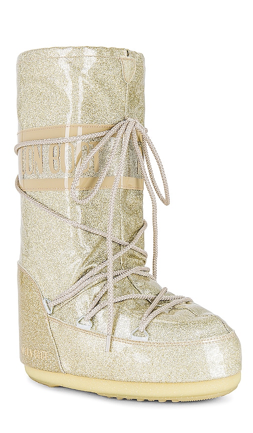 Shop Moon Boot Icon Glitter Boot In Metallic Gold
