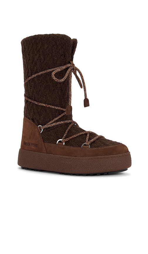 Moon Boot Knit Mini Boots With Non-slip Sole For Women In Brown