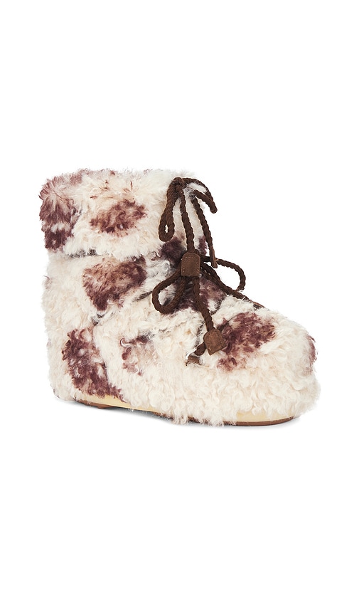 Moon Boot Icon Low Cow Print Curly Boots In White