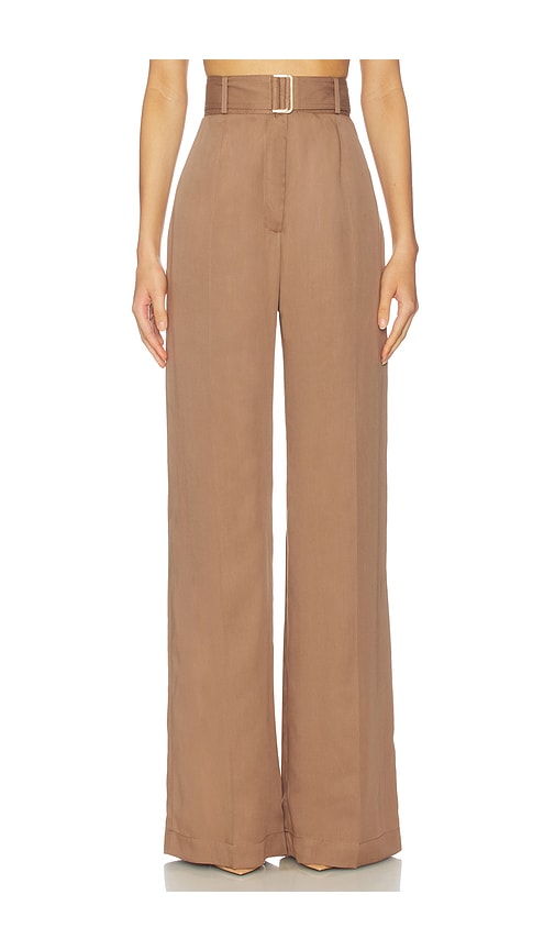 Matthew Bruch Belted Wide Leg Trouser In Brown