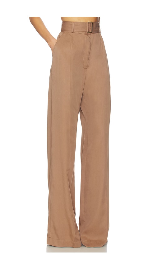 Matthew Bruch Belted Wide Leg Trouser In Brown