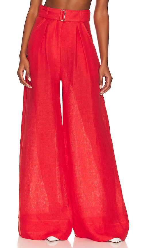 MATTHEW BRUCH Wide Leg Pleated Pant in Red