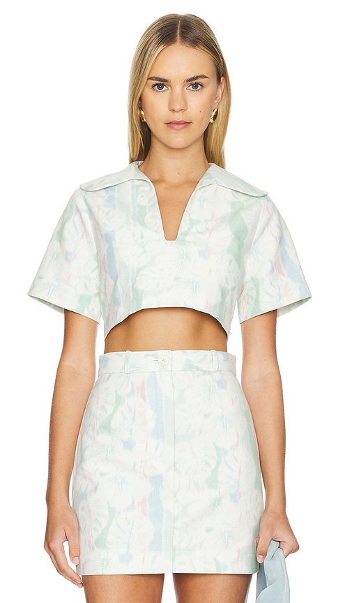 MATTHEW BRUCH Popover Shirt in Tropical Printed Denim