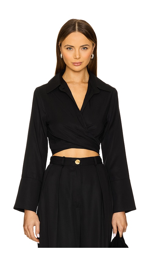 MATTHEW BRUCH COLLARED LONG SLEEVE WRAP TOP