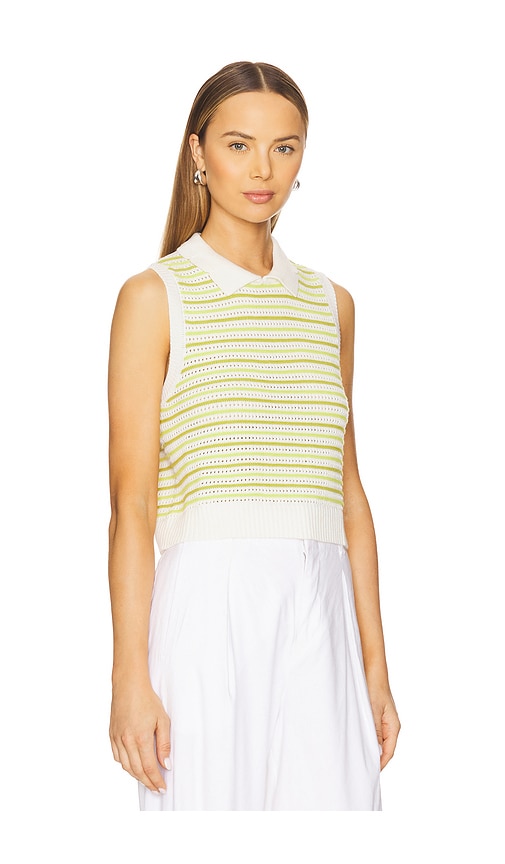 MATTHEW BRUCH STRIPED MESH COLLARED TANK