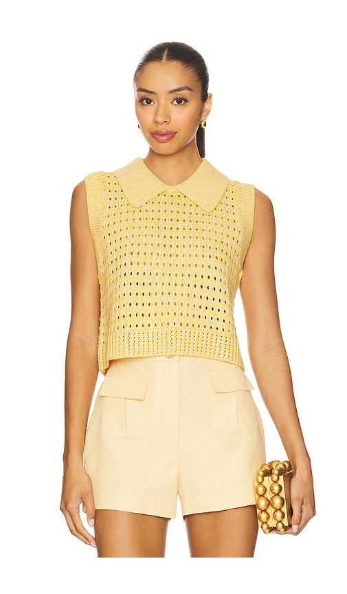 Knit Mesh Collared Tank Top in Yellow. - size S (also in L, M, XS)