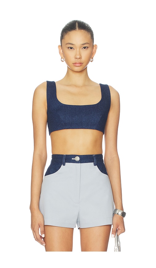 Matthew Bruch Tie Back Crop Top In Blue