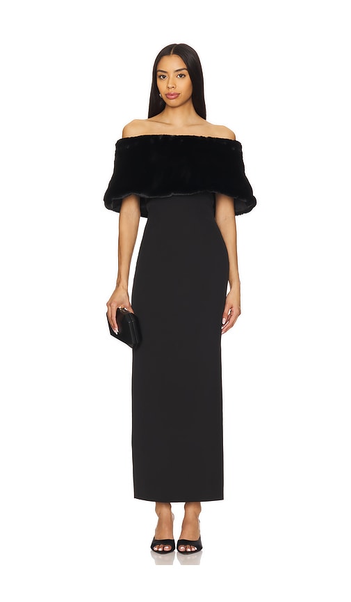 MISCREANTS Cupid Dress With Faux Fur Shawl in Black