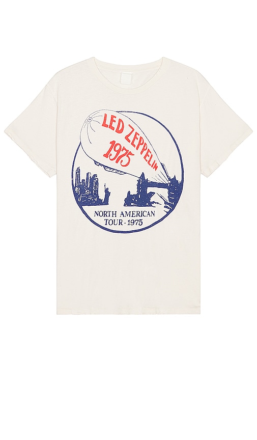 Led Zeppelin Tour '75 Blue Wash Oficial Camiseta Para Hombre