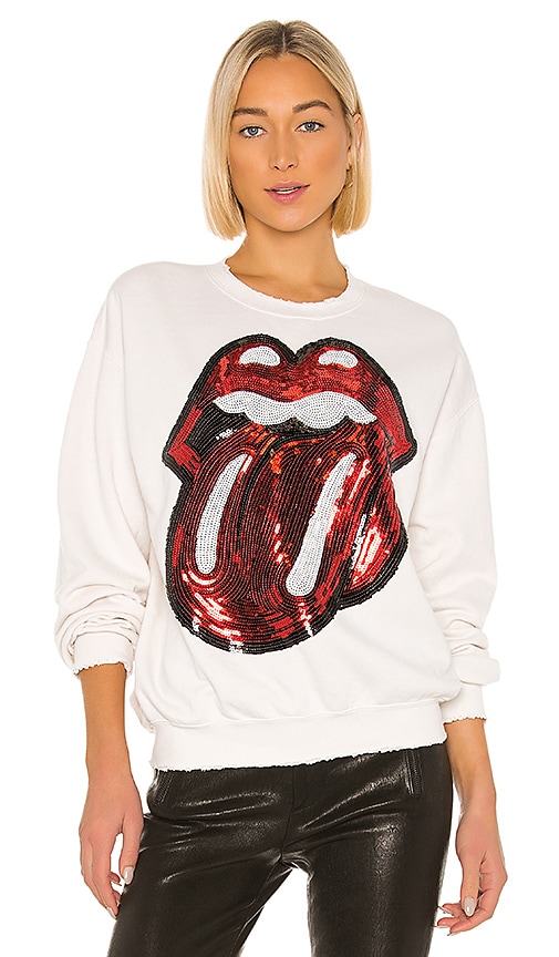 Madeworn Rolling Stones Sequins Sweatshirt in White | REVOLVE