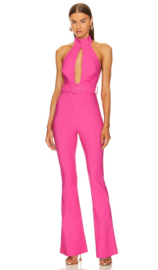 Jacksonville Cropped Jumpsuit ~ Hot Pink Denim